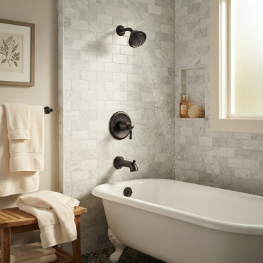 Click here to see  T2183ORB Moen Dartmoor Posi-Temp Tub/Shower Faucet, 2.5 GPM, 1-Function, Single Lever Handle, M-PACT, Oil Rubbed Bronze - T2183ORB