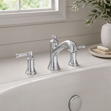 Click here to see  T683 Moen Dartmoor Two-Handle Roman Tub Faucet Trim, High Arc Spout, Lever Handles, ADA-Compliant, M-PACT, Chrome - T683