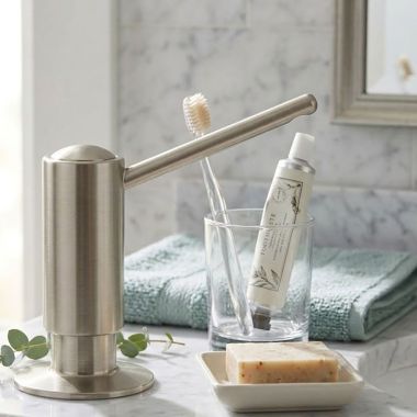 Click here to see Mountain Plumbing Products MT100/BRN Mountain Plumbing Deluxe Soap Dispenser, Brushed Nickel - MT100/BRN