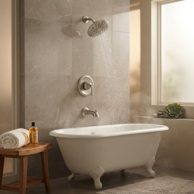 Click here to see  T2283EPBN Moen Dartmoor Posi-Temp Tub/Shower Faucet with 1.75 Rainshower, 1-Function, Single lever Handle, M-PACT, Brushed Nickel - T2283EPBN