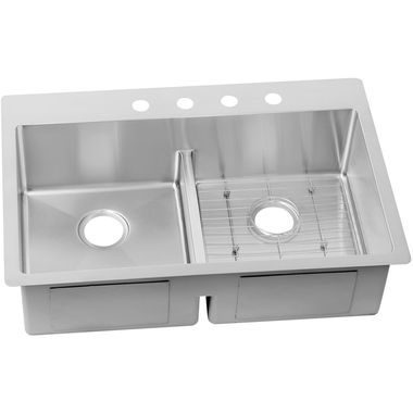 Click here to see Elkay ECTSRA33229BG4 Elkay ECTSRA33229BG4 Crosstown Stainless Steel Equal Double Bowl Dual Mount Sink Kit with Aqua Divide