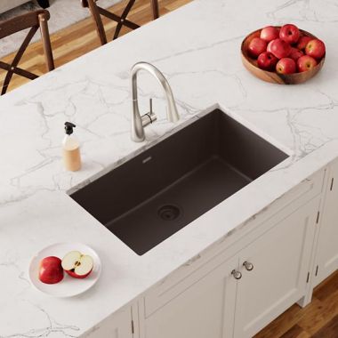 Click here to see Elkay ELGRU13322MC0 Elkay Quartz Classic Mocha 33in x 19in Single Bowl Undermount Kitchen Sink with Rear Center Drain - ELGRU13322MC0  