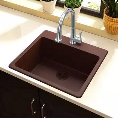 Click here to see Elkay ELG2522PC0 Elkay Quartz Classic Pecan 25in x 22in x 9-1/2in Single Single Bowl Drop-in Sink with Rear Center Drain - ELG2522PC0 