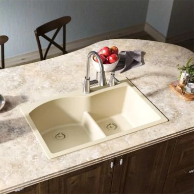 Click here to see Elkay ELGH3322RSD0 Elkay Quartz Classic Sand 3in x 22in x 10in Drop-In with Rear Center Drain 60/40 Double Bowl Sink with Aqua Divide - ELGH3322RSD0