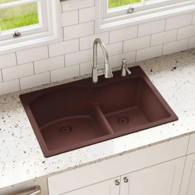 Click here to see Elkay ELGH3322RPC0 Elkay Quartz Classic Pecan 3in x 22in x 10in Drop-In with Rear Center Drain 60/40 Double Bowl Sink with Aqua Divide - ELGH3322RPC0
