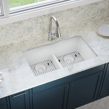 Click here to see Elkay ELGDULB3322WH0 Elkay Quartz Classic White 33in x 19in x 10in Undermount with Rear Center Drain Equal Double Bowl Sink with Aqua Divide - ELGDULB3322WH0