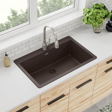 Click here to see Elkay ELGR13322MC0 Elkay Quartz Classic Mocha 33in x 20-7/8in x 9-7/16in Drop-in with Rear Center Drain, Single Bowl Sink - ELGR13322MC0