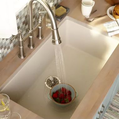 Click here to see Elkay ELGR13322PT0 Elkay Quartz Classic Putty 33in x 20-7/8in x 9-7/16in Drop-in with Rear Center Drain, Single Bowl Sink - ELGR13322PT0