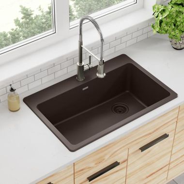 Click here to see Elkay ELG13322MC0 Elkay Quartz Classic Mocha 33in x 22in Single Bowl, Drop In Sink with Rear Right Drain and Mounting Hardware - ELG13322MC0