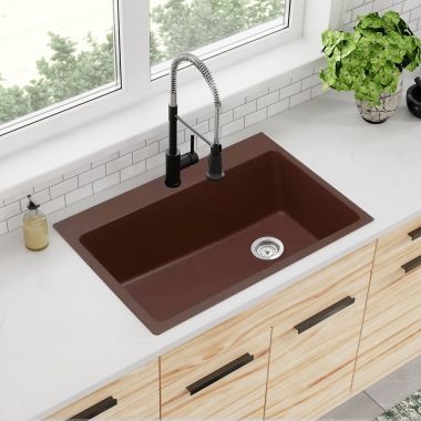 Click here to see Elkay ELG13322PC0 Elkay Quartz Classic Pecan 33in x 22in Single Bowl, Drop In Sink with Rear Right Drain and Mounting Hardware - ELG13322PC0
