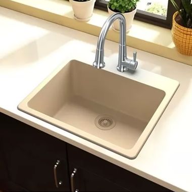 Click here to see Elkay ELG2522SD0 Elkay Quartz Classic Sand 25in x 22in x 9-1/2in Single Single Bowl Drop-in Sink with Rear Center Drain - ELG2522SD0 