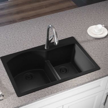 Click here to see Elkay ELXHU3322RCA0 Elkay Quartz Luxe Caviar 60/40 Double Bowl Undermount Kitchen Sink with Aqua Divide - ELXHU3322RCA0