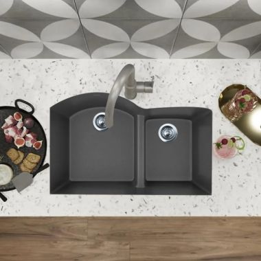 Click here to see Elkay ELXHU3322RCH0 Elkay Quartz Luxe Charcoal 60/40 Double Bowl Undermount Kitchen Sink with Aqua Divide - ELXHU3322RCH0