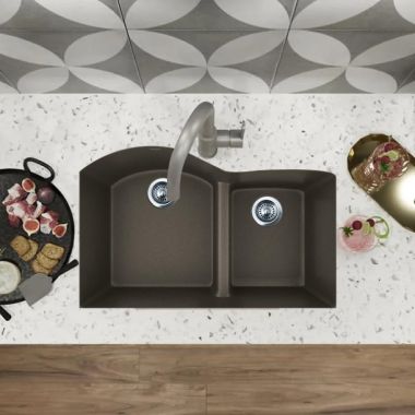 Click here to see Elkay ELXHU3322RCN0 Elkay Quartz Luxe Chestnut 60/40 Double Bowl Undermount Kitchen Sink with Aqua Divide - ELXHU3322RCN0