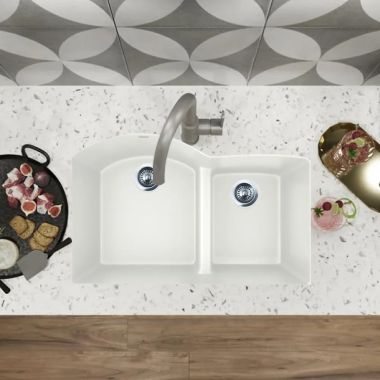 Click here to see Elkay ELXHU3322RPA0 Elkay Quartz Luxe Parchment 60/40 Double Bowl Undermount Kitchen Sink with Aqua Divide - ELXHU3322RPA0