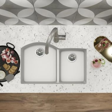 Click here to see Elkay ELXHU3322RRT0 Elkay Quartz Luxe Ricotta 60/40 Double Bowl Undermount Kitchen Sink with Aqua Divide - ELXHU3322RRT0