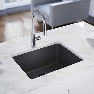 Click here to see Elkay ELXU2522CH0 Elkay Quartz Luxe Charcoal 25in x 19in x 10in Single Bowl Undermount Kitchen Sink, Rear Center Drain - ELXU2522CH0  