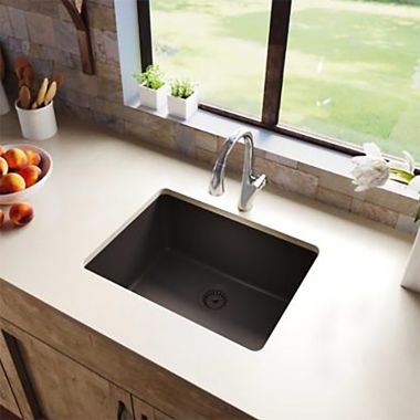 Click here to see Elkay ELXU2522CN0 Elkay Quartz Luxe Chestnut 25in x 19in x 10in Single Bowl Undermount Kitchen Sink, Rear Center Drain - ELXU2522CN0  