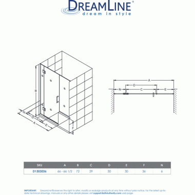 Click here to see DreamLine D1303036-09 DreamLine Unidoor-X D1303036-09 Frameless Hinged Shower Door, 66-66 1/2 in. W x 72 in. H, Satin Black