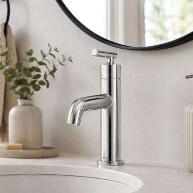 Click here to see  6145 Moen Gibson Single-Handle Bathroom Faucet with Metal Pop-Up, Lever Handle, 1.2 GPM, Chrome - 6145