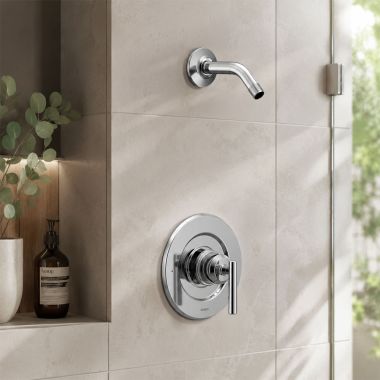 Click here to see  T2902NH Moen Gibson Posi-Temp Single-Handle Shower Trim Kit, Less Showerhead, Lever Handle, Chrome - T2902NH