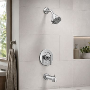Click here to see MOEN INCORPORATED T2903EP Moen Gibson Posi-Temp Single-Handle Tub/Shower Trim Kit, 1-Function, Lever Handle, 1.75 GPM, Chrome - T2903EP