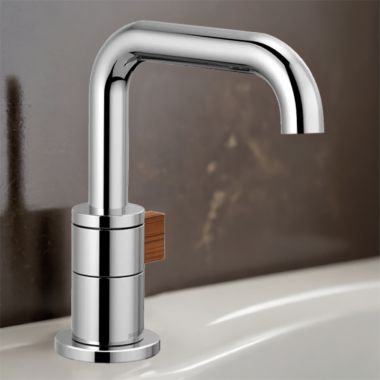 Click here to see Brizo 65035LF-PCTK Brizo Litze One-Handle Bathroom Faucet with Ceramic Cartridge, Single-Hole, 1.5 GPM, Less Drain, Polished Chrome/Teak Wood - 65035LF-PCTK