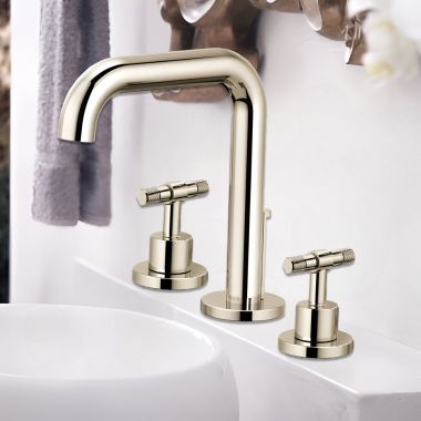 Click here to see Brizo 65335LF-PNLHP Brizo Litze Two-Handle Widespread Brillance Polished Nickel Bathroom Faucet with Metal Pop-Up, 1.5 GPM, Three-Hole, Less Handles - 65335LF-PNLHP