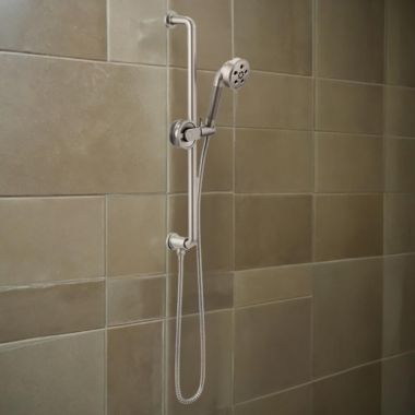 Click here to see Brizo 88735-NK Brizo Litze Slide Bar Hand Shower with Wheel Handles, Three Functions, H2OKinetic, 1.75 GPM, Brilliance Luxe Nickel - 88735-NK
