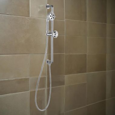 Click here to see Brizo 88735-PC Brizo Litze Slide Bar Hand Shower with Wheel Handles, Three Functions, H2OKinetic, 1.75 GPM, Polished Chrome - 88735-PC