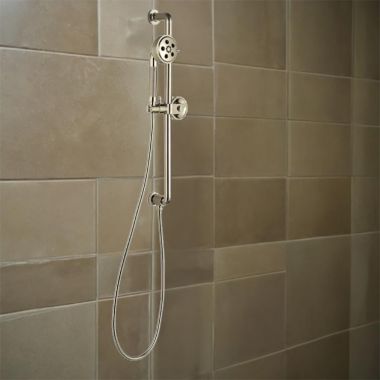 Click here to see Brizo 88735-PN Brizo Litze Slide Bar Hand Shower with Wheel Handles, Three Functions, H2OKinetic, 1.75 GPM, Brilliance Polished Nickel - 88735-PN