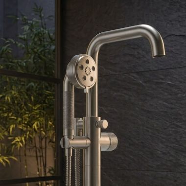 Click here to see Brizo RP90054NK Brizo Litze 3in H2Okinetic Multi-Function Hand Shower with Dual-Check Valve, 1.75 GPM, Round, WaterSense, Brilliance Luxe Nickel - RP90054NK