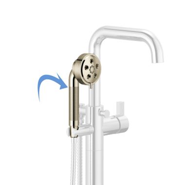 Click here to see Brizo RP90054PN Brizo Litze 3in H2Okinetic Multi-Function Hand Shower with Dual-Check Valve, 1.75 GPM, Round, WaterSense, Brilliance Polished Nickel - RP90054PN