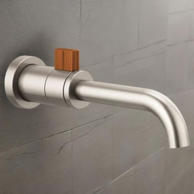 Click here to see Brizo T65735LF-NKTK Brizo Litze Single-Handle Wall-Mount Bathroom Faucet, Less Drain, 1.5 GPM, Brilliance Luxe Nickel/Wood - T65735LF-NKTK