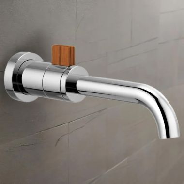 Click here to see Brizo T65735LF-PCTK Brizo Litze Single-Handle Wall-Mount Bathroom Faucet, Less Drain, 1.5 GPM, Polished Chrome/Wood - T65735LF-PCTK