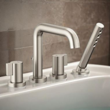 Click here to see Brizo T67435-NKLHP Brizo Litze Two-Handle Deck-Mount Roman Tub Faucet Trim with H2Okinetic Handshower, 1.75 GPM, 4-Hole, Brilliance Luxe Nickel - T67435-NKLHP