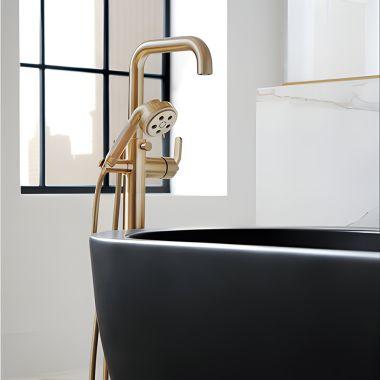 Click here to see Brizo T70135-GLLHP Brizo Litze Single-Handle Freestanding Tub Filler with H2Okinetic Hand Shower, Single-Hole, 1.75 GPM, WaterSense, Brilliance Luxe Gold - T70135-GLLHP