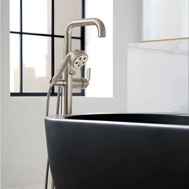 Click here to see Brizo T70135-NKLHP Brizo Litze Single-Handle Freestanding Tub Filler with H2Okinetic Hand Shower, Single-Hole, 1.75 GPM, WaterSense, Brilliance Luxe Nickel - T70135-NKLHP