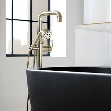 Click here to see Brizo T70135-PNLHP Brizo Litze Single-Handle Freestanding Tub Filler with H2Okinetic Hand Shower, Single-Hole, 1.75 GPM, WaterSense, Brilliance Polished Nickel - T70135-PNLHP