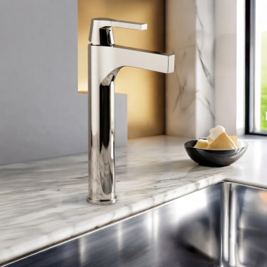 Click here to see Delta 774-PN-DST Delta Zura Vessel Lavatory Faucet, Less Drain, 1.2 GPM, WaterSense, DIAMOND Seal, Polished Nickel - 774-PN-DST