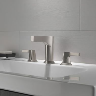 Click here to see Delta 3574-SSMPU-DST Delta Zura Two Handle Widespread Bathroom Faucet, Metal Pop-Up, 1.2 GPM, Stainless - 3574-SSMPU-DST