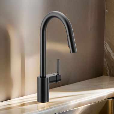 Click here to see Moen 7565BL Moen Align Single-Handle High-Arc Pull-Down Kitchen Faucet, Matte Black - 7565BL