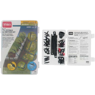 Click here to see Toro 53790 Toro 53790 46-Piece Drip Fitting and Emitter Kit, 1 - 4 gph, 0 - 50 psi, 1/4 in