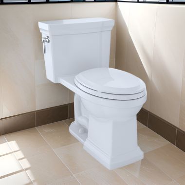Click here to see Toto MS814224CEFG#01 TOTO Promenade II One-Piece Toilet w/ SoftClose Seat, Elongated, Universal Height, 1.28 GPF, Cotton - MS814224CEFG#01