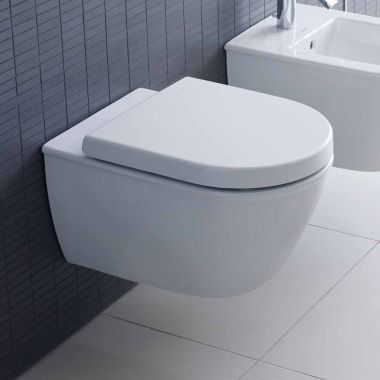 Click here to see Duravit 2563090092 DURAVIT Darling New 0.8/1.6 GPF Dual Flush Wall Mounted One Piece Elongated Toilet, Less Seat, White - 2563090092