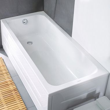 Click here to see Duravit 700095000000093 Duravit D-Code 59-1/8in Rectangular Soaking Bathtub, Left Drain, Drop-In, Acrylic, White - 700095000000093