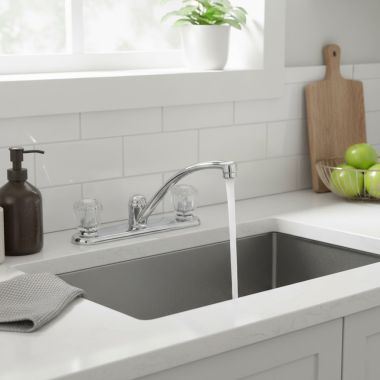 Click here to see Delta 2102LF Delta Classic Two Handle Kitchen Faucet, Clear Knob Handles, Chrome - 2102LF