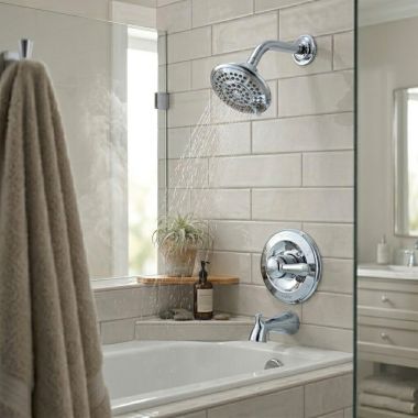 Click here to see DELTA T14438 Delta Lahara Monitor 14 Series Single-Handle Tub/Shower Faucet with 5-Setting Rain Showerhead, 1.75 GPM, Lever Handle, Chrome - T14438