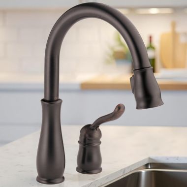 Click here to see Delta 978-RB-DST Delta Leland Pull-Down Kitchen Faucet, Single-Handle, 2 Hole, Touch-Clean, DIAMOND Seal, 1.8 GPM, Venetian Bronze - 978-RB-DST