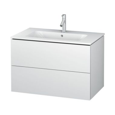 Click here to see Duravit LC624101818 Duravit L-Cube 32-/4in Wall-Mount Single Bathroom Vanity Cabinet with Two Drawers for ME by Starck 233683 Wash Basin, White Matte - LC624101818